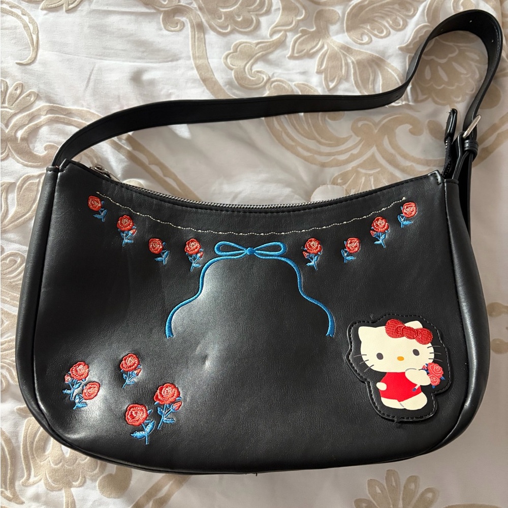 Hello Kitty Black Shoulder Bag with Red Floral Accents